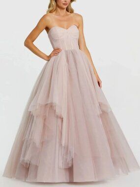 Mac Duggal Strapless Bustier Ballgown Porcelain Pink 20772 Twist Top Ruffle Sz 6